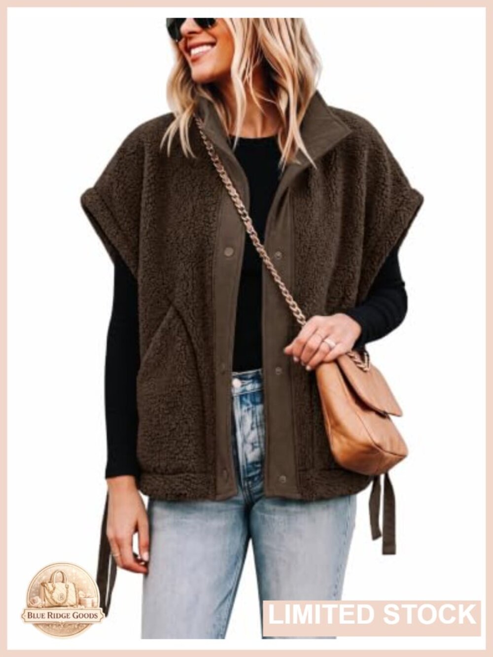 Fleece Sherpa Vest Button Down Sleeveless Jacket with Pockets